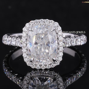 IGI Certified Lab Diamond Engagement Ring: 18k White Gold Cushion Halo