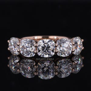 3CT Cushion Lab Grown Diamond Wedding Band: Five Stone Half Eternity Ring