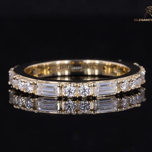 Real Lab Grown Diamond Baguette Band Ring Dainty Stacking Ring Women Minimalist Baguette Solitaire Ring Rose/Yellow/White Gold Ring for Her