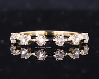Round Rose Cut Lab Grown Diamond Wedding Band, Pave Setting Anniversary Ring