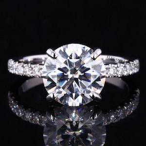 3.00 Carat IGI Certified E Color VVS2 Clarity Round Ideal Cut Lab Grown Diamond Engagement Ring 14k White Gold, Round Diamonds on Prongs