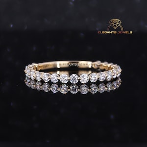 3/4 Eternity Bubble Shaped Shared Prong Set Wedding Band, Round Brilliant Cut Moissanite Anniversary Band, Matching Band For Engagement Ring