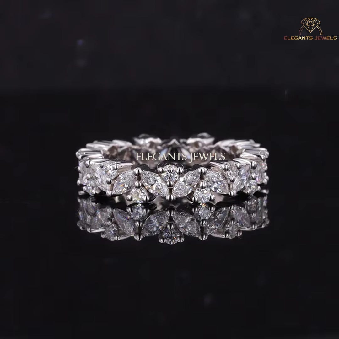 Lab Grown Diamond Eternity Band: Marquise & Round Cut White Gold Ring ...