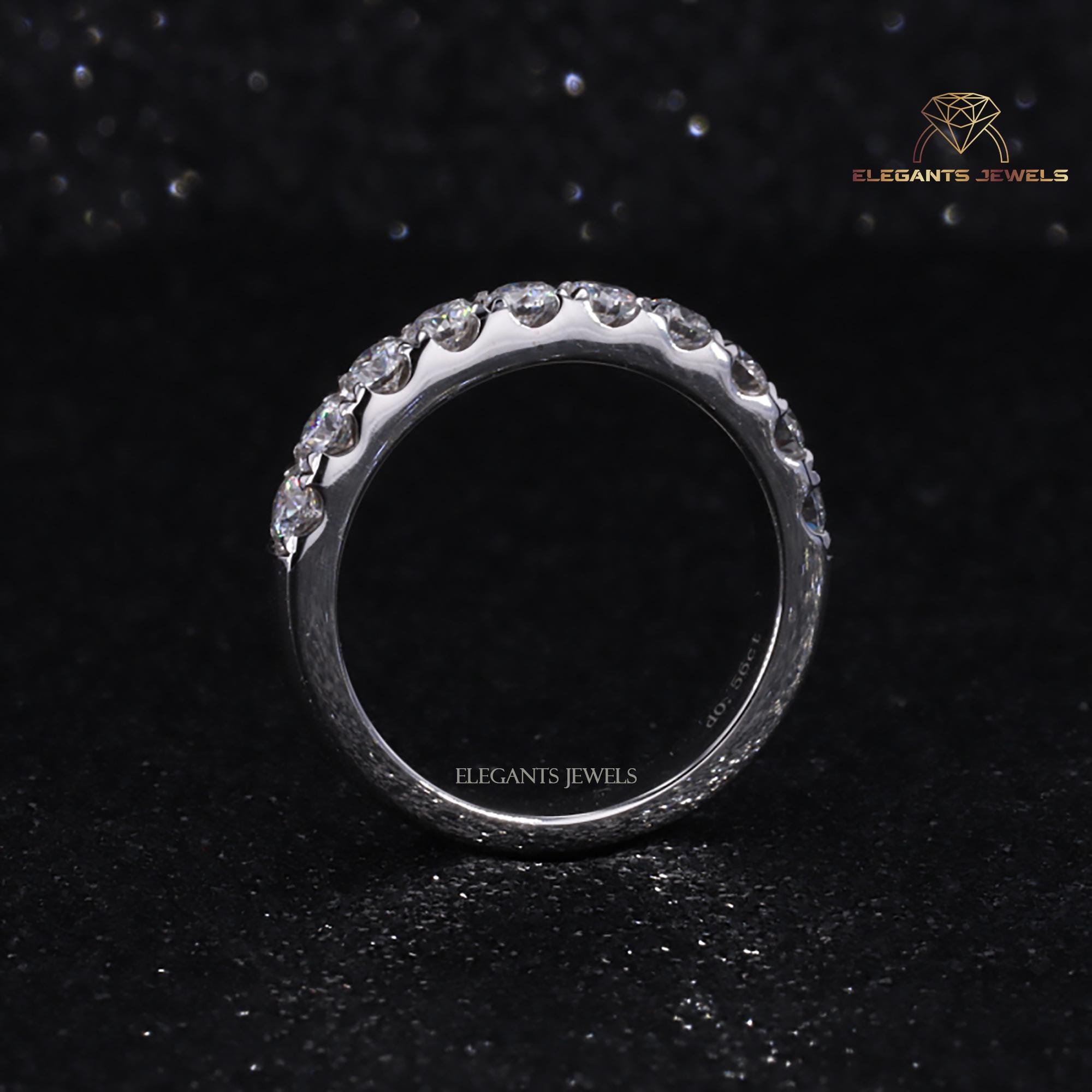 Lab Grown Diamond Half Eternity Wedding Band, 14K White Gold Stacking ...
