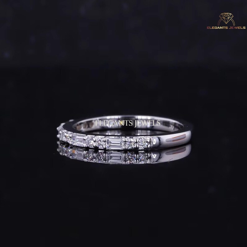 Baguette Diamond Half Eternity Ring, Lab Grown Wedding Band, 14K Gold ...