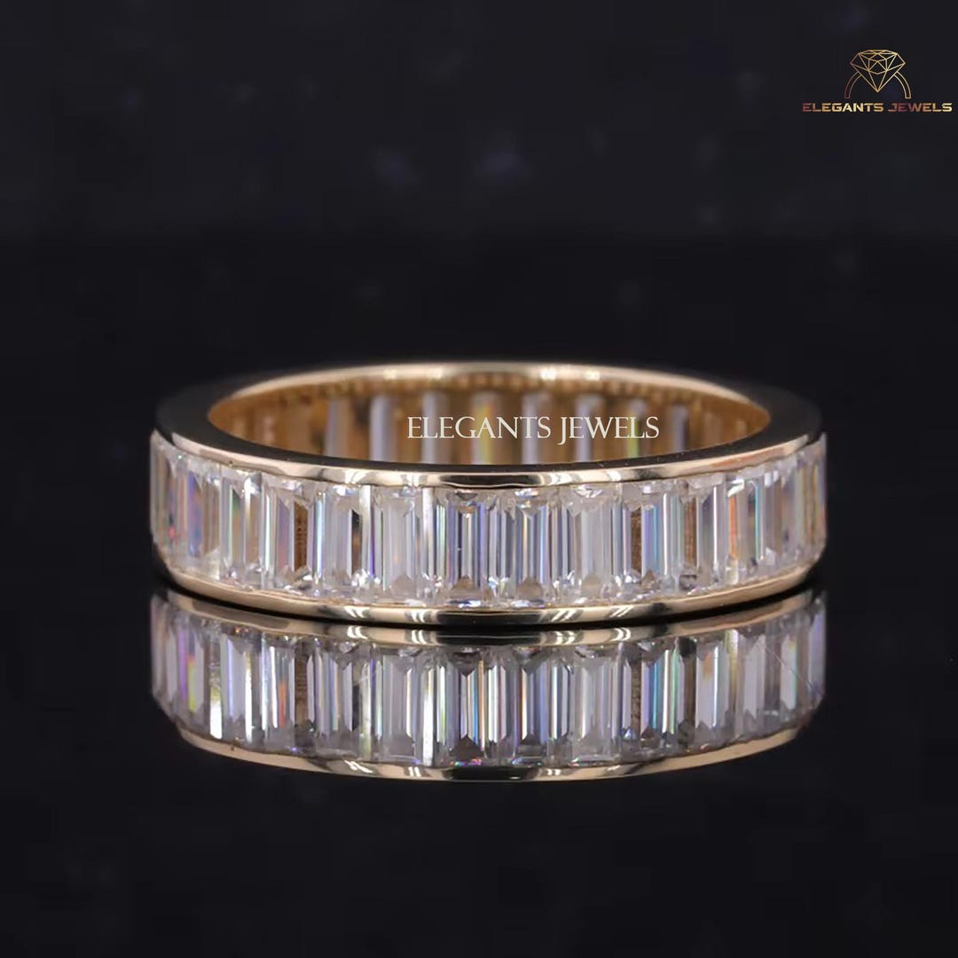 Baguette Cut Lab Grown Diamond Eternity Band, 14K Solid Gold Channel ...
