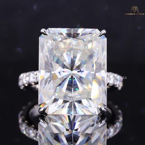 Radiant Cut 8.00 Carat IGI Certified F Color VS1 Clarity Lab Grown Diamond Engagement Ring Hidden Halo and Side Round Diamonds 14k Gold Ring