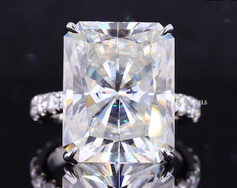 Radiant Cut Lab Grown Diamond Engagement Ring: 14k Gold Hidden Halo