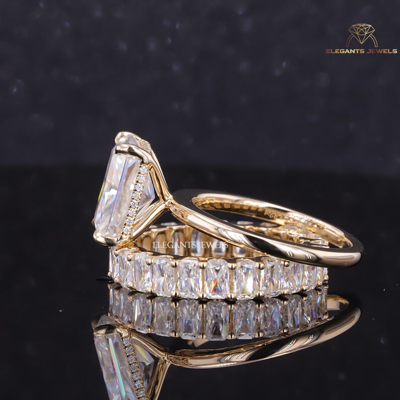 Radiant Cut 5 Ct Lab Grown Diamond Bridal Ring Set: 14k White Gold - Etsy