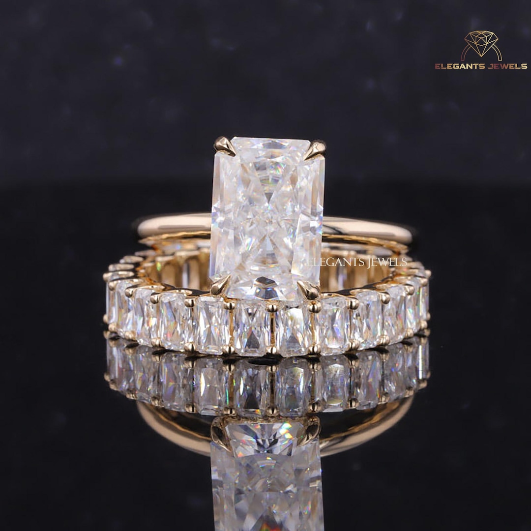 Radiant Cut 5 Ct Lab Grown Diamond Bridal Ring Set: 14k White Gold - Etsy