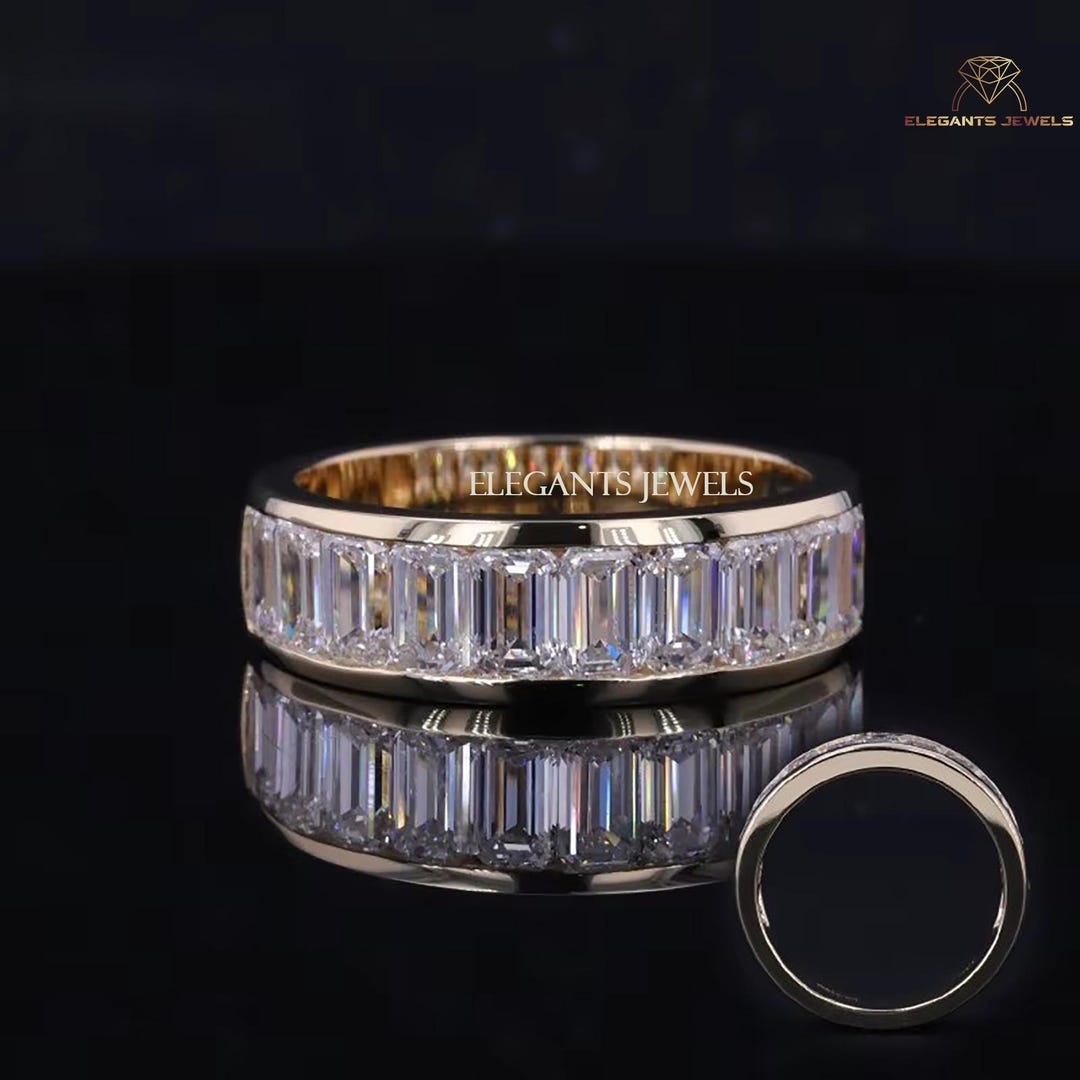 Emerald Cut Lab Grown Diamond Eternity Band, 14K Gold Anniversary Ring ...