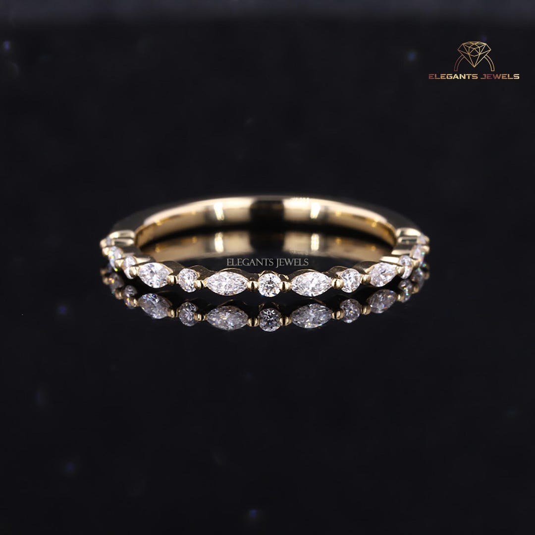 Lab Grown Diamond Half Eternity Anniversary Band, Marquise and Round ...