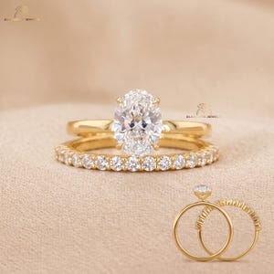 Zestaw ślubny z owalnym diamentem, pierścionek zaręczynowy w stylu art déco ze złota 14-karatowego i obrączka Half Eternity, pierścionki typu solitaire o masie od 1 do 3 ct, prezent dla niej