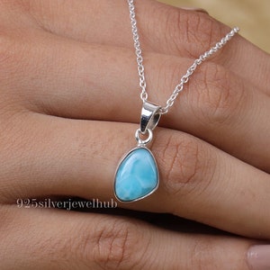 Dominican Larimar Pendant, 925 Sterling Silver Necklace, Handmade Pendant, Natural Gemstone Jewelry, Minimalist Pendant, Pendant For Women