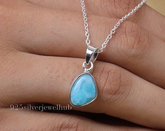 Colgante de larimar dominicano, collar de plata de ley 925, colgante hecho a mano, joyería de piedras preciosas naturales, colgante minimalista, colgante para mujer
