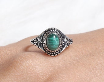 Natural Malachite Ring, 925 Sterling Silver Ring, Minimalist Gemstone Ring, Handmade Ring, Women Silver Jewellery, Boho Ring, Gift For Her