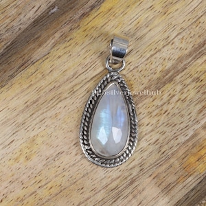 Regenbogen Mondstein Anhänger, 925 Sterling Silber Halskette, Juni Birthstone Anhänger, handgemachter Silberschmuck, Weihnachtsgeschenk für sie
