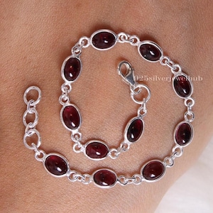 Granat Armband, 925 Sterling Silber Armband, Handgefertigtes Silber Armband, Januar Birthstone Armband, Boho Schmuck, Geschenk für Sie