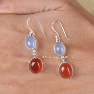 Carnelian Earrings, Chalcedony Earrings, 925 Sterling Silver Earrings, Crystal Earrings, Handmade Jewellery, Boho Earrings, Women Earrings