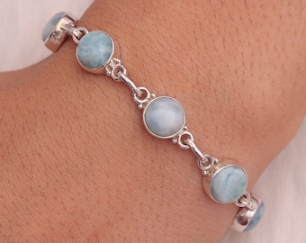 Dominican Larimar Bracelet, 925 Sterling Silver Bracelet, Handmade Bracelet, Natural Gemstone Bracelet, Women Silver Jewellery, Gift For Her