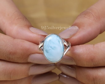 Dominican Larimar Ring, 925 Sterling Silver Ring, Blue Gemstone Ring, Handmade Jewelry, Statement Ring, Boho Ring, Personalised Gift For Her