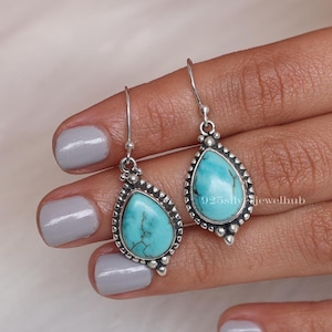 Arizona Turquoise Earrings, 925 Sterling Silver Earrings, Handmade Earrings, December Birthstone, Gemstone Silver Jewelry, Gift For Her