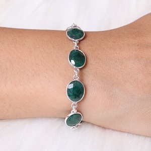 Emerald Bracelet, 925 Sterling Silver Bracelet, Faceted Crystal Bracelet,  May Birthstone, Handmade Jewellery, Wedding Gift For Women