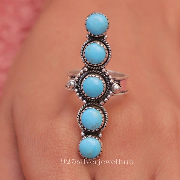 Anillo de turquesa natural de Arizona, plata de ley maciza 925, hecho a mano, con piedras preciosas, joyería de plata para mujer, regalo de cumpleaños.