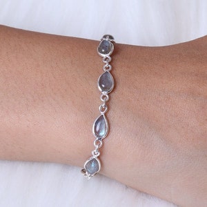 Pulsera de labradorita, pulsera de plata de ley 925, pulsera de cabujón, pulsera hecha a mano, joyería de piedras preciosas, pulsera hippie, regalo para ella imagen 1