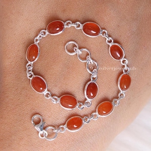 Carnelian Bracelet, 925 Sterling Silver Bracelet, Handmade Silver Bracelet, July Birthstone, Minimalist Jewellery, Cabochon Crystal Bracelet
