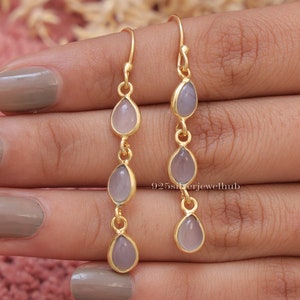 Boucles d'oreilles calcédoine, Boucles d'oreilles en argent massif plaqué or 18 carats, Boucles d'oreilles pendantes, Boucles d'oreilles faites main, Bijoux en pierres précieuses, Cadeau pour elle
