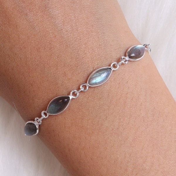Labradorite Bracelet, 925 Solid Sterling Silver Bracelet, Handmade Silver Bracelet, Boho Jewellery, Bracelet For Women, Hippie Bracelet