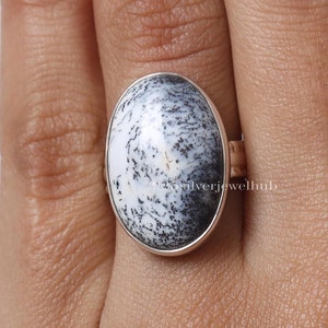 Ring dendriet opaal, 925 sterlingzilveren ring, ovale ring, handgemaakte sieraden, statementring, cabochon-edelsteenring, verjaardagscadeau voor haar