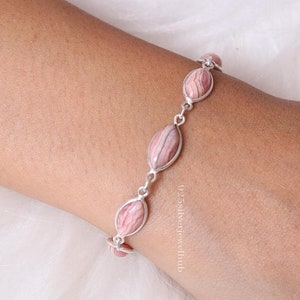 Rhodochrosite Bracelet, 925 Sterling Silver Bracelet, Marquise Gemstone Bracelet, Handmade Jewellery, Bracelet, For Women, Hippie Bracelet