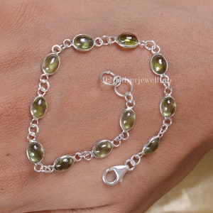Peridot Bracelet, 925 Sterling Silver Bracelet, Crystal Bracelet, August Birthstone Bracelet, Handmade Jewellery, Adjustable Bracelet
