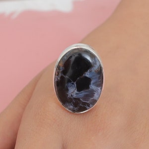 Anello in pietersite naturale, anello in argento sterling 925, anello fatto a mano in stile bohémien, anello in argento con cristalli, gioielli in pietersite, regalo di compleanno per sorella