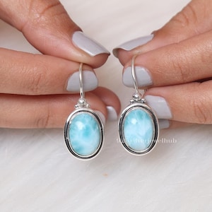 Larimar Earrings, 925 Sterling Silver Earrings, Dangle Drop Earrings, Handmade Silver Earrings, Bohemian Jewellery, Wedding Gift For Her
