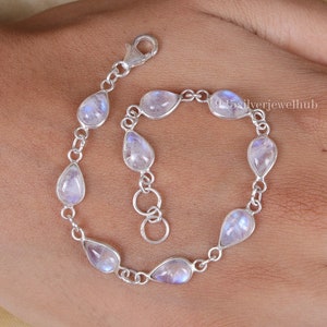 Pulsera Rainbow Moonstone, pulsera de plata de ley 925, pulsera de piedras preciosas, joyería minimalista, joyería hecha a mano, pulsera de piedra de nacimiento de junio