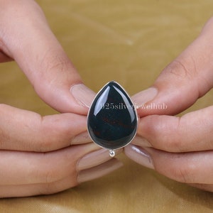 Bloodstone Ring, 925 Sterling Silver Ring, Pear Shape Ring, Handmade Ring, Gemstone Ring, Crystal Jewelry, Hippie Ring, Gift for Her