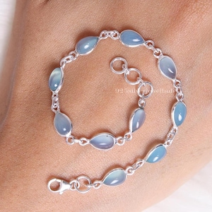 Aquamarine Bracelet, 925 Sterling Silver Bracelet, Handmade Bracelet, March Birthstone, Cabochon Jewelry, Adjustable Bracelet, Gift For Her