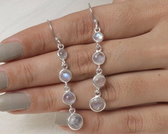 Rainbow Moonstone Earrings, 925 Sterling Silver Earrings, Round Gemstone Earrings, June Birthstone Earrings, Moonstone Silver Jewellery