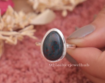 Bloodstone Ring, 925 Sterling Silver Ring, Gemstone Ring, Handmade Ring, Bohemian Ring, Bloodstone Silver Jewellery, Birthday Gift For Her