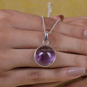 Amethisthanger, 925 sterlingzilveren ketting, ronde hanger, handgemaakte sieraden, geboortesteen februari, paarse edelsteenketting