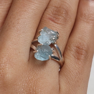Rå akvamarinring, 925 sterlingsilverring, grov ädelstensring, handgjord silverring, ring för kvinnor, hippiering, presentring för bästa vän