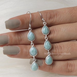 Larimar Earrings, 925 Sterling Silver Earrings, Pear Shaped Earrings, Gemstone Earrings, Handmade Silver Jewellery, Birthday Gift For Her