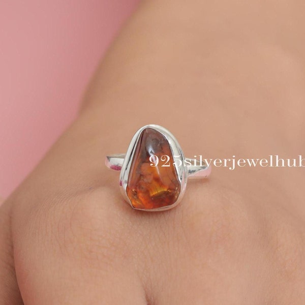 Raw Baltic Amber Ring, 925 Sterling Silver Ring, Rough Gemstone Ring, Women Jewelry, November Birthstone Ring, Handmade Ring, Gift For Wife