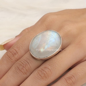 Rainbow Moonstone Ring, 925 Solid Sterling Silver Ring, Oval Gemstone Ring, June Birthstone Ring, Handmade Jewellery, Birthday Gift For Her