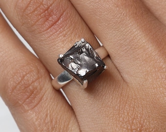 Raw Shungite Ring, 925 Sterling Silver Ring, Bohemian Ring, Handmade Silver Ring, Natural Gemstone Jewellery, Ring For Women, Gift For Her