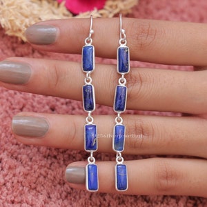 Lapis Lazuli Earrings, 925 Sterling Silver Earrings, Dangle Drop Earrings, Gemstone Earrings, Women Silver Jewellery, Anniversary Gift
