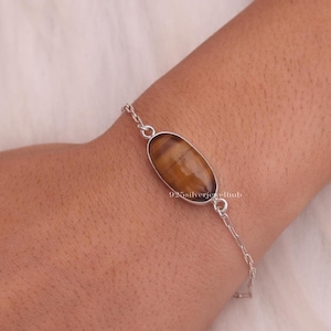 Tiger Eye Bracelet, 925 Sterling Silver Bracelet, June Birthstone Bracelet, Natural Gemstone Bracelet, Halloween Jewellery, Best Friend Gift